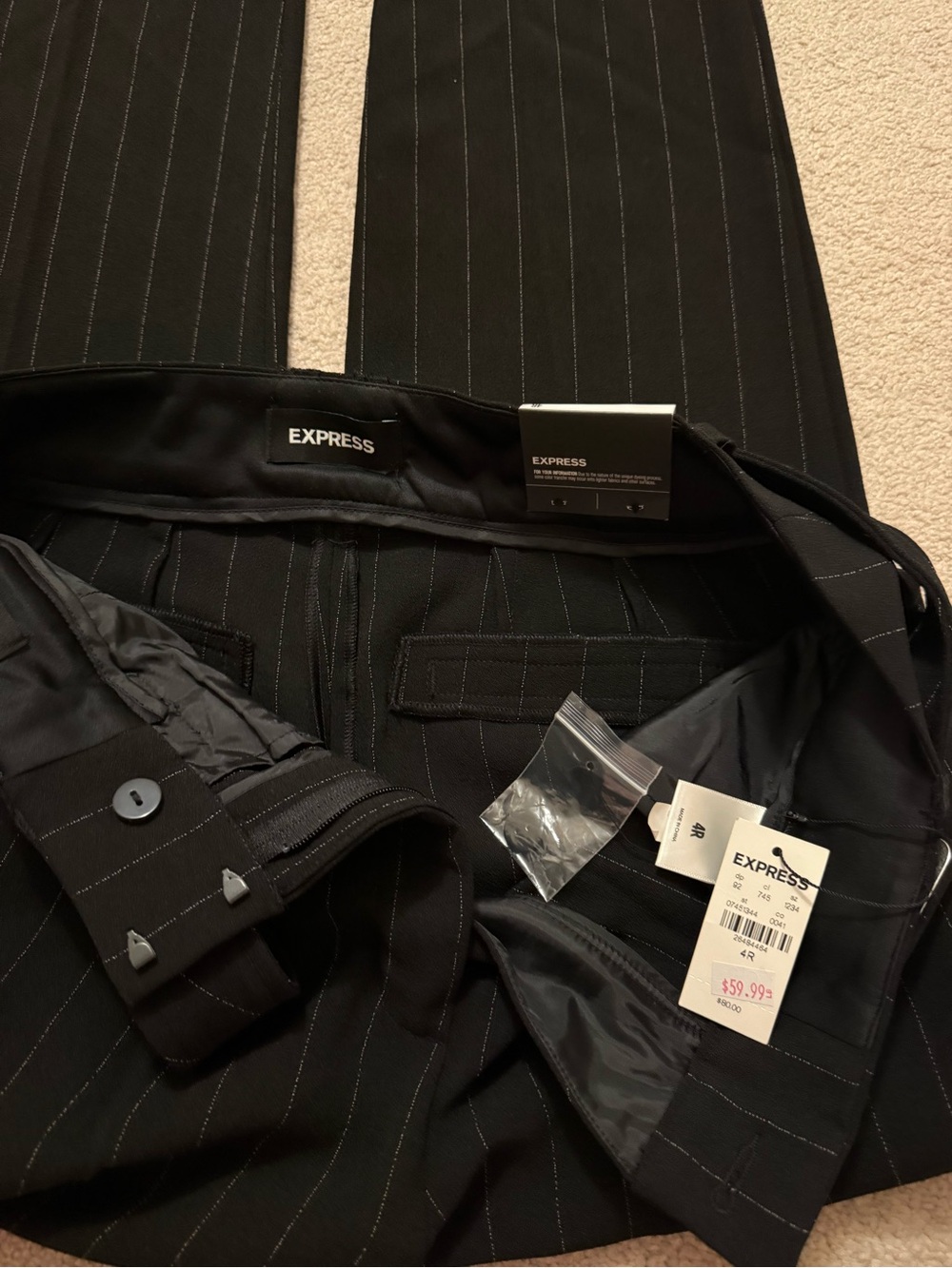 Express women’s Black Pinstripe Dress Pants with Belt - Picture 4 of 4